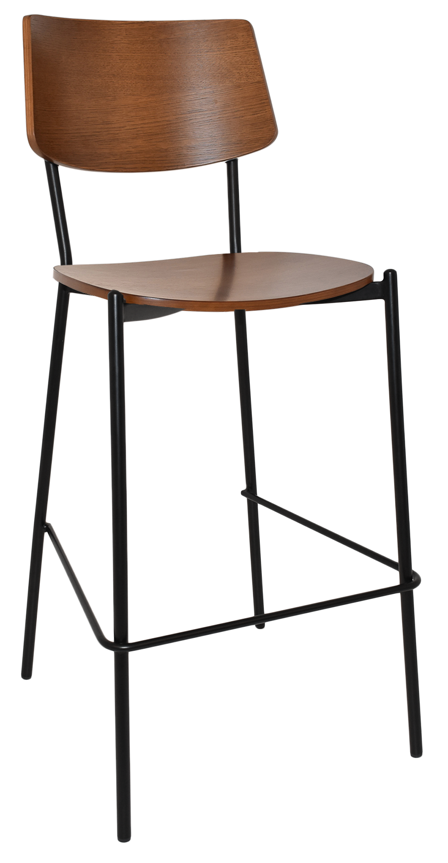 EZ Texas Black Metal Leg Light Walnut Back Barstool