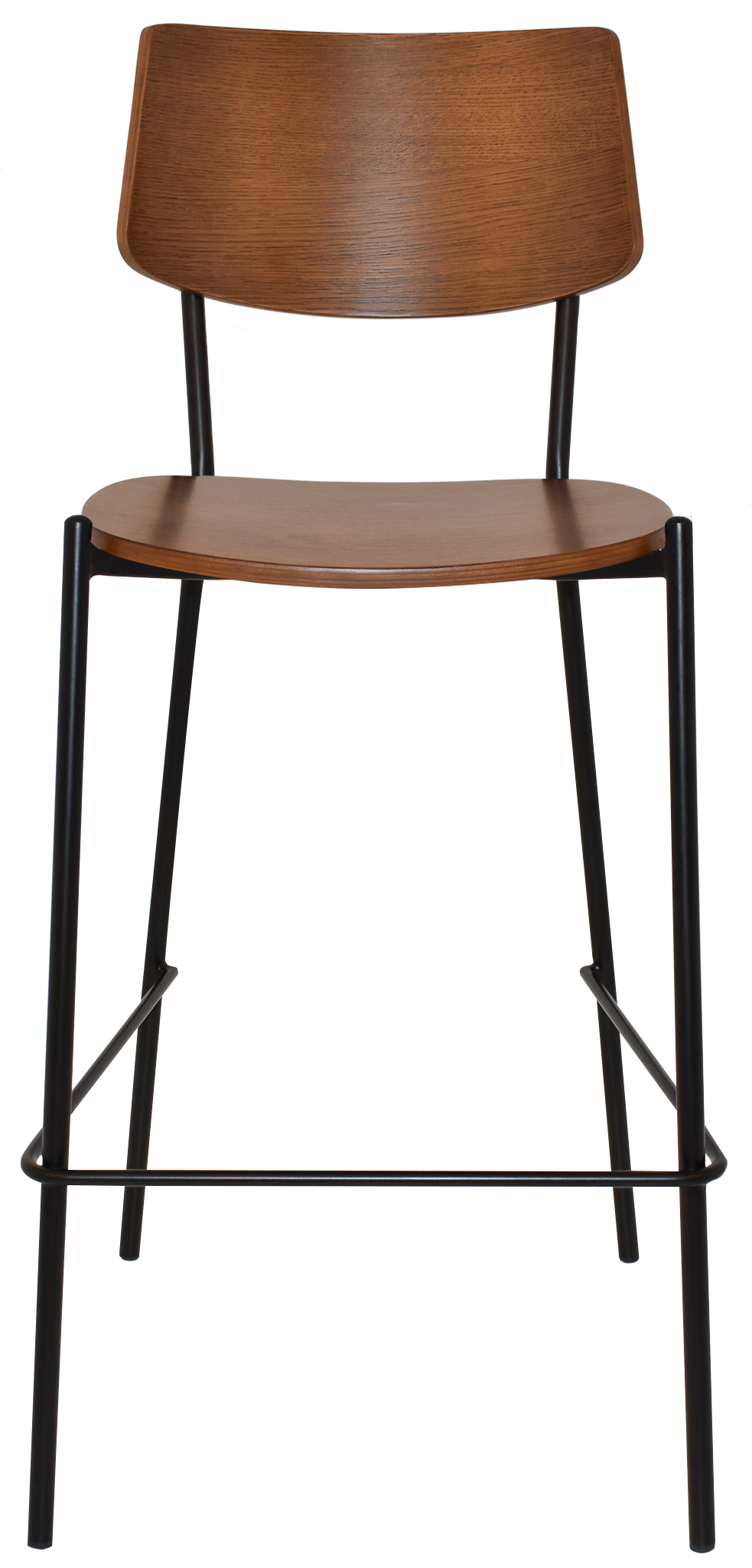 EZ Texas Black Metal Leg Light Walnut Back Barstool