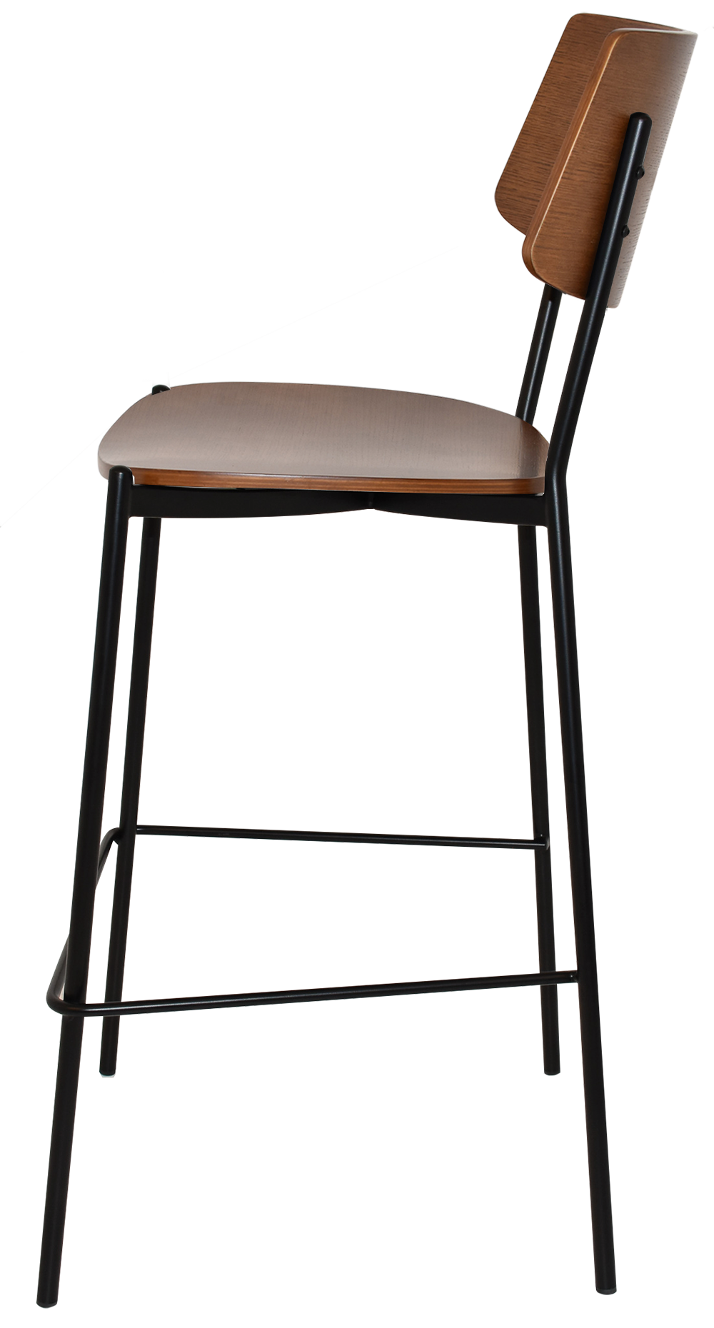 EZ Texas Black Metal Leg Light Walnut Back Barstool