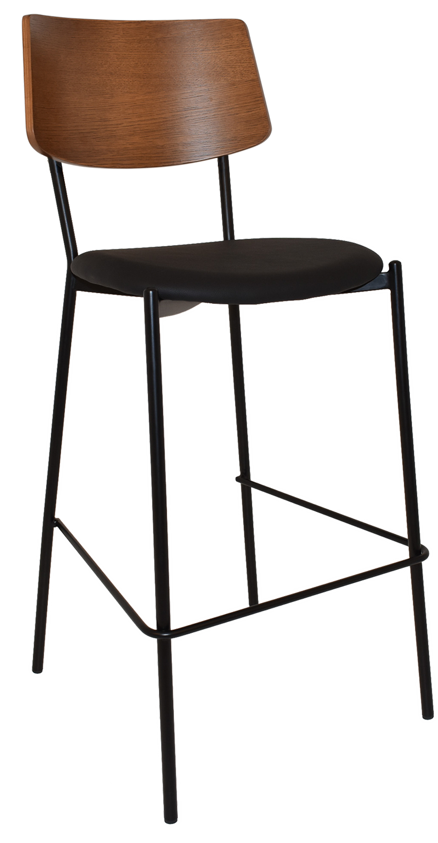 EZ Texas Black Metal Leg Light Walnut Back Barstool