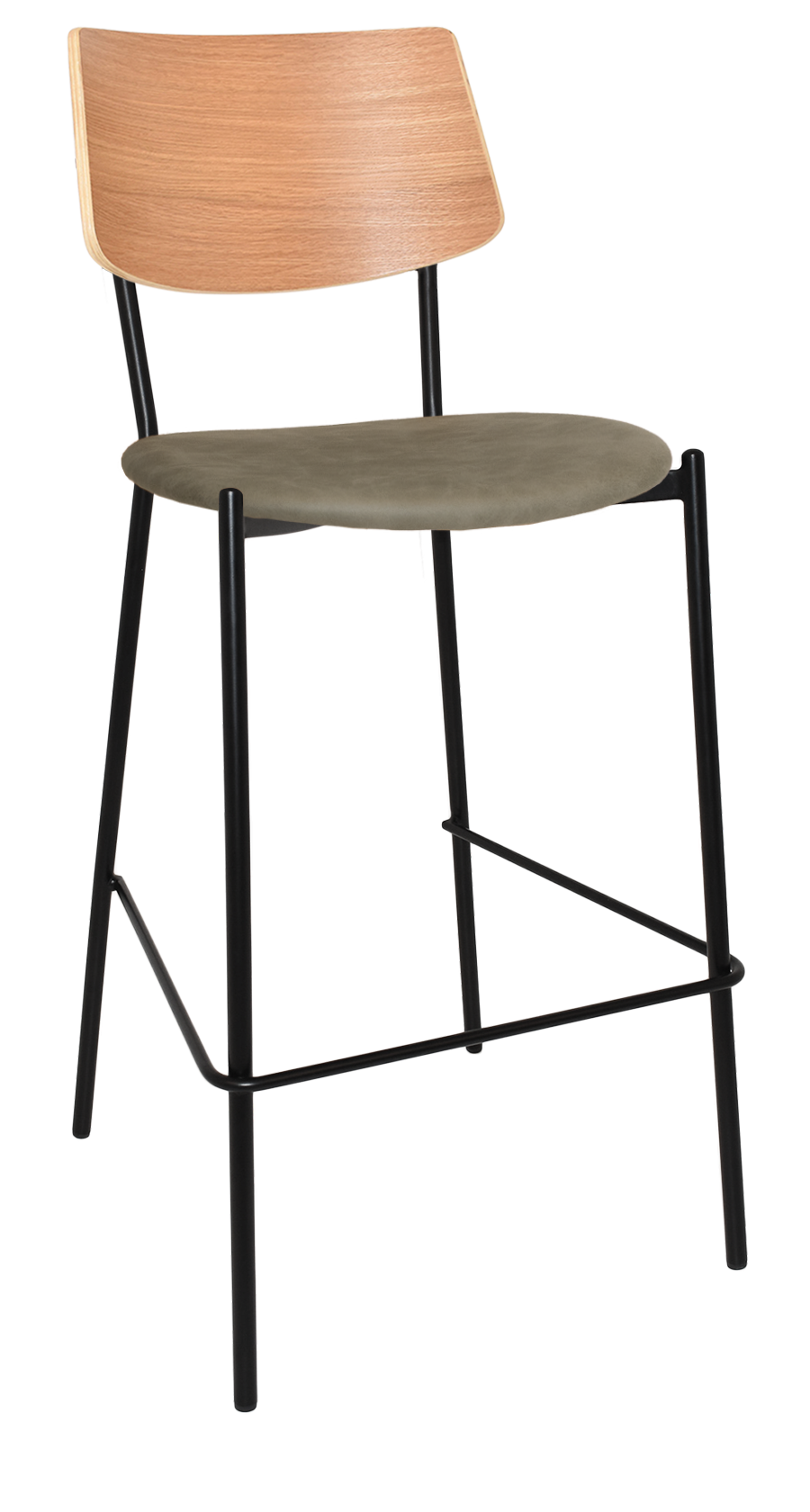 EZ Texas Black Metal Leg Barstool with Natural Veneer Back