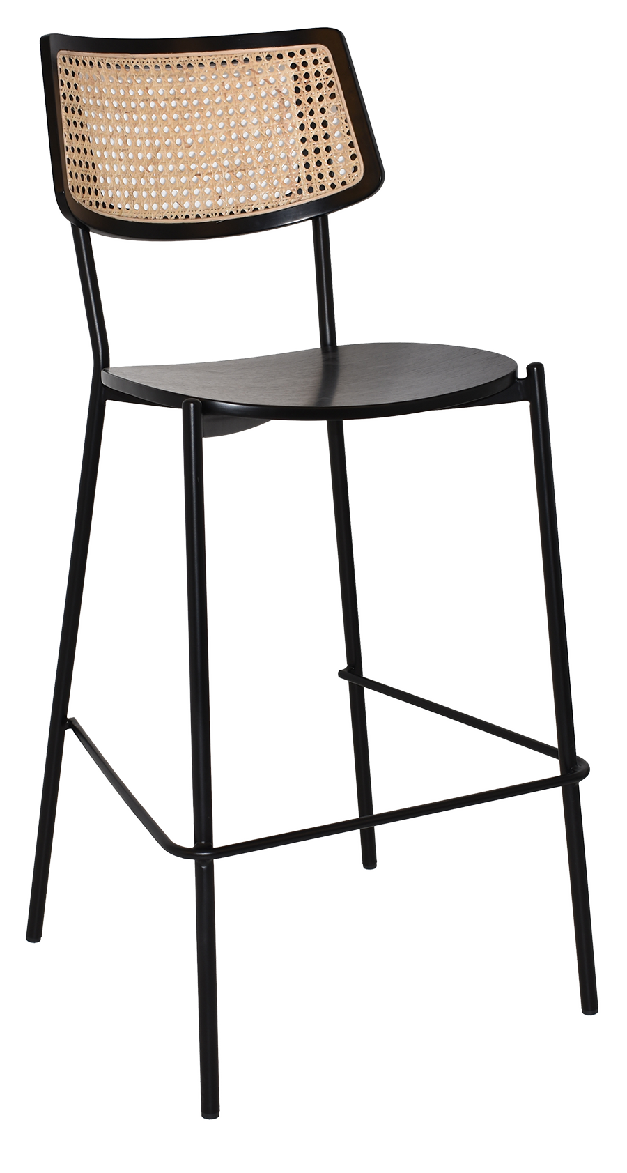 EZ Texas Black Metal Leg Barstool with Rattan Back - Black