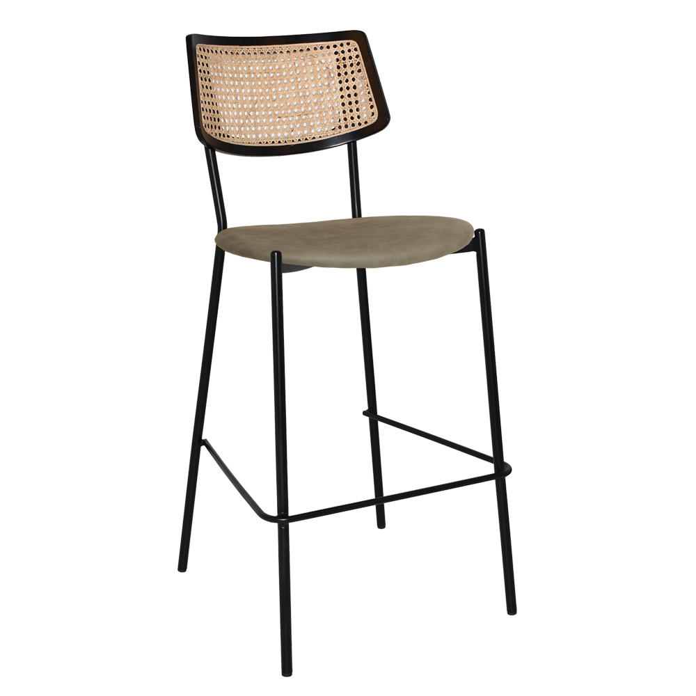 EZ Texas Black Metal Leg Barstool with Rattan Back - Black