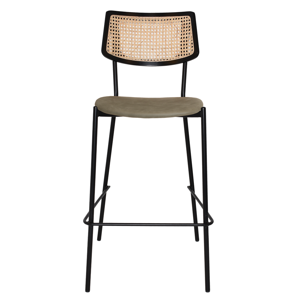 EZ Texas Black Metal Leg Barstool with Rattan Back - Black