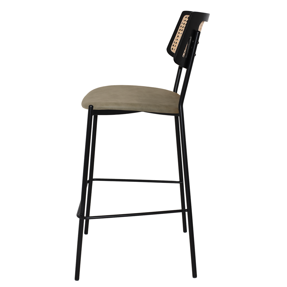 EZ Texas Black Metal Leg Barstool with Rattan Back - Black