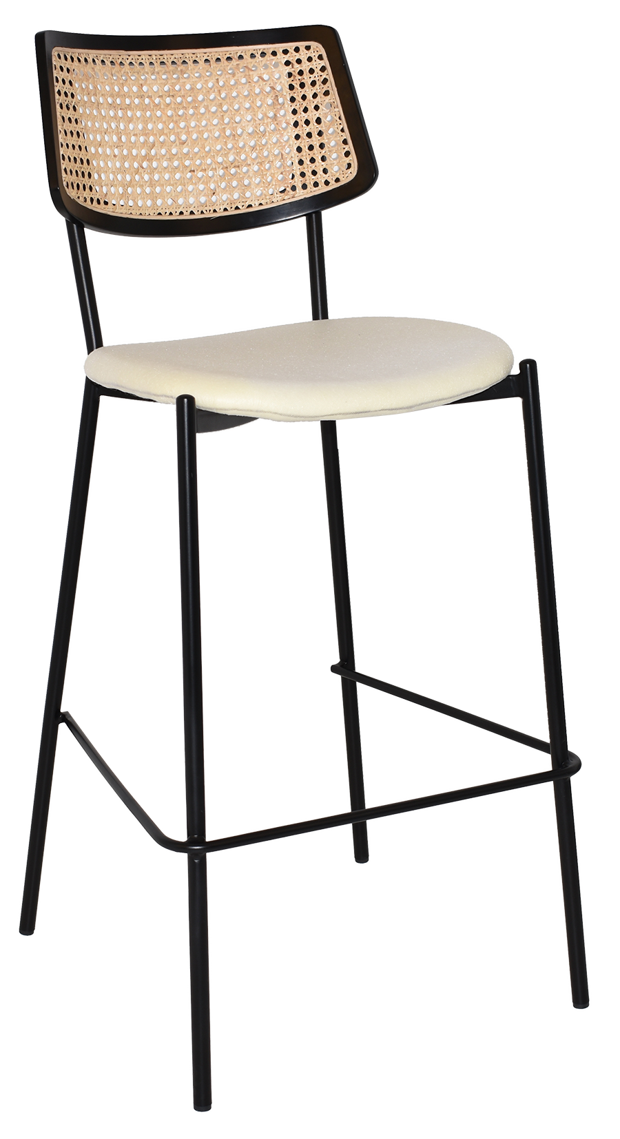 EZ Texas Black Metal Leg Barstool with Rattan Back - Black