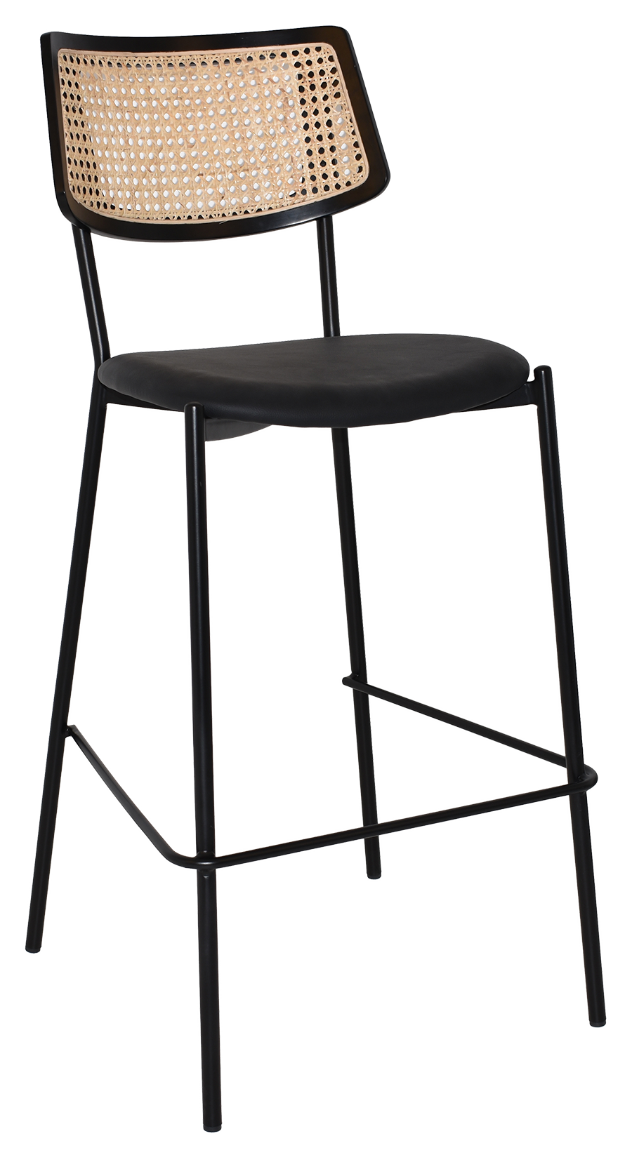 EZ Texas Black Metal Leg Barstool with Rattan Back - Black