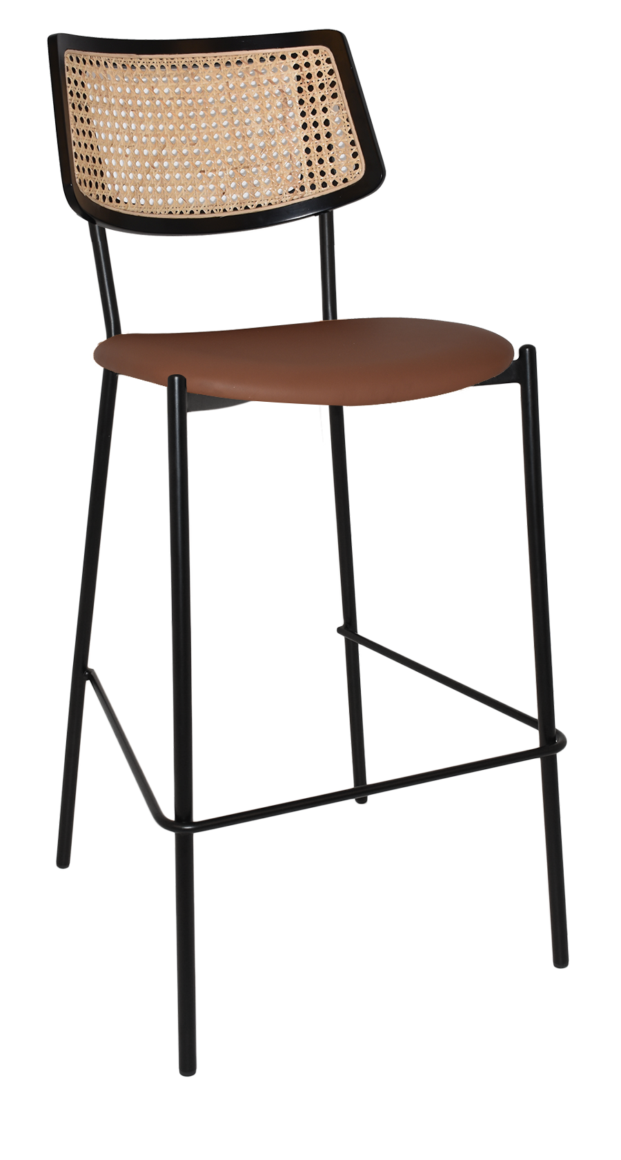 EZ Texas Black Metal Leg Barstool with Rattan Back - Black