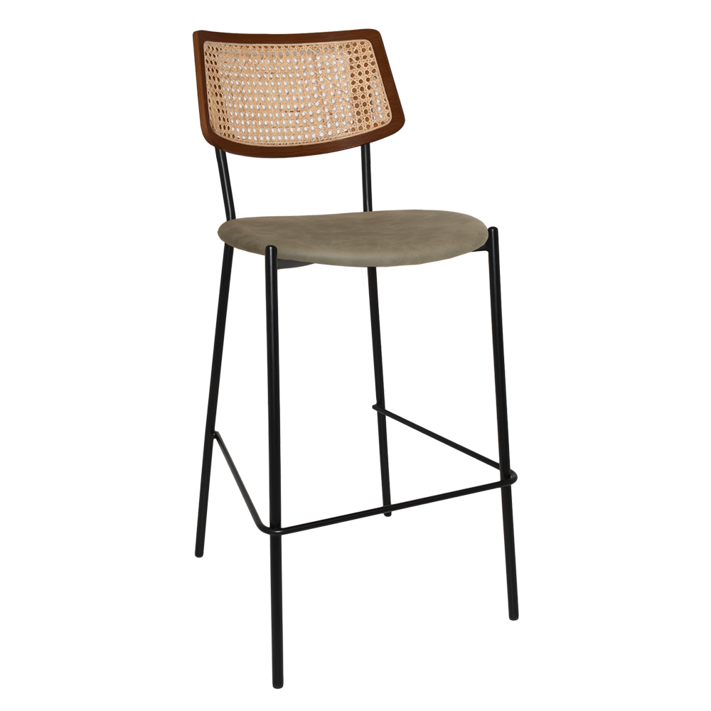 EZ Texas Metal Leg Rattan Back Barstool - Light Walnut