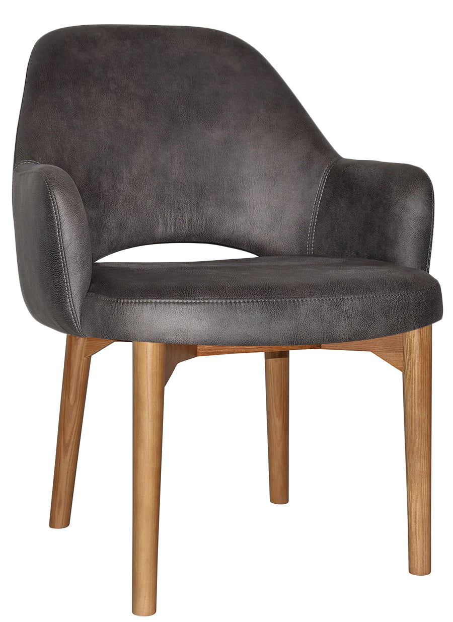 EZ Albury Solid Oak Stained Timber Upholstered Hospitality Dining Armchair - XL
