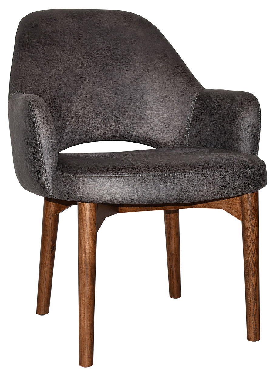 EZ Albury Walnut Stained Timber Frame Upholstered Hospitality Dining Armchair - XL