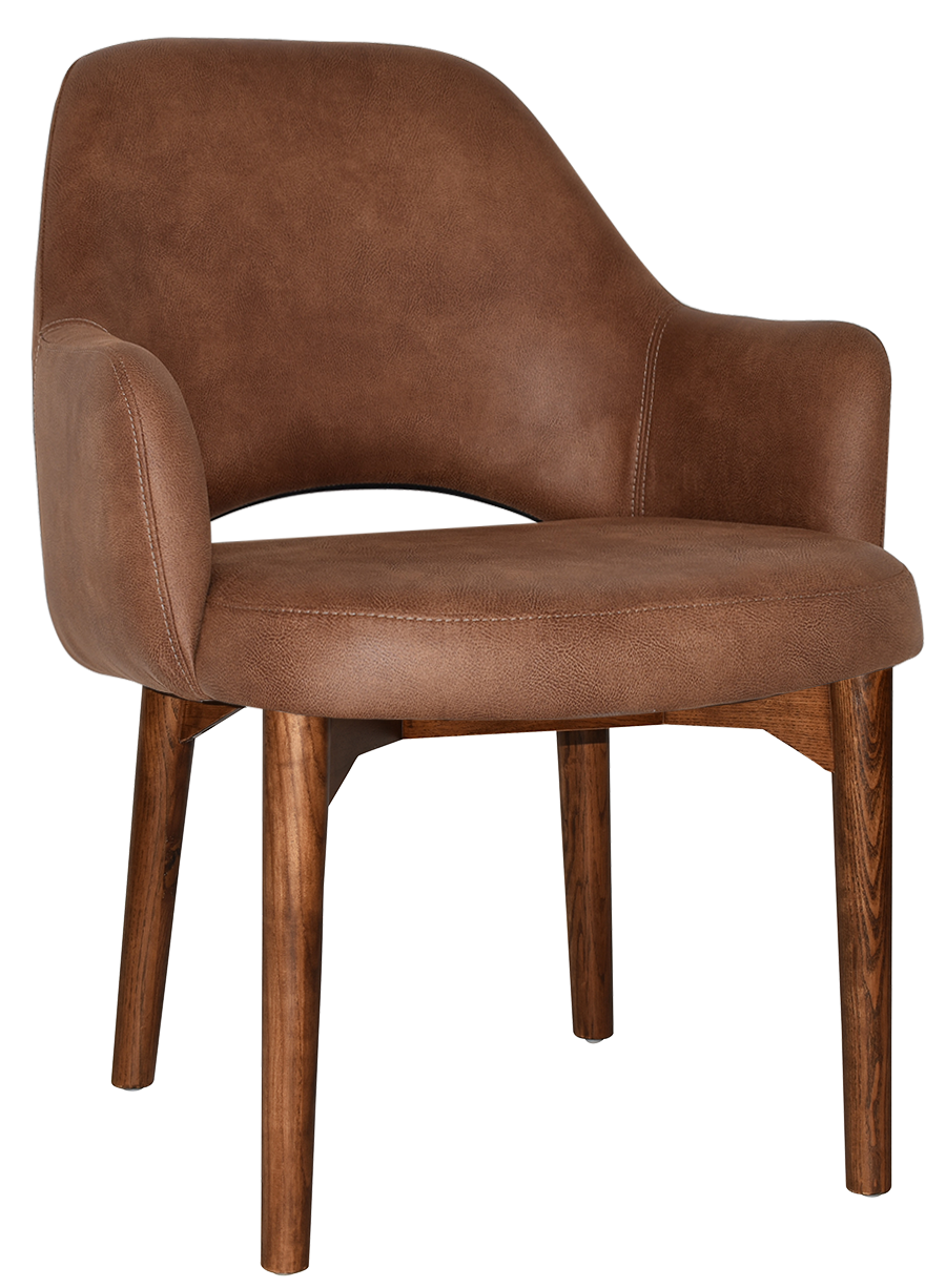 EZ Albury Walnut Stained Timber Frame Upholstered Hospitality Dining Armchair - XL