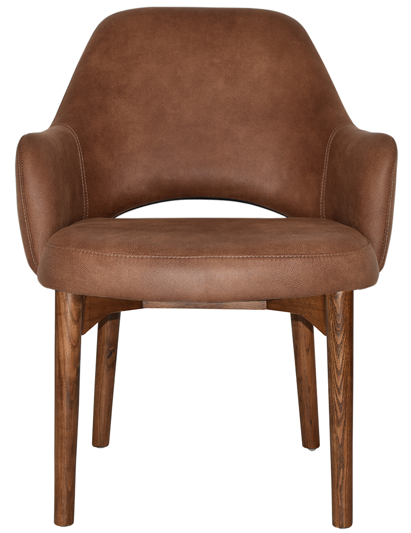 EZ Albury Walnut Stained Timber Frame Upholstered Hospitality Dining Armchair - XL