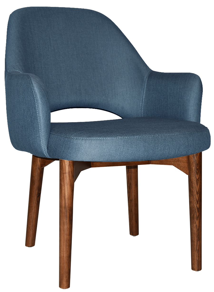 EZ Albury Walnut Stained Timber Frame Upholstered Hospitality Dining Armchair - XL