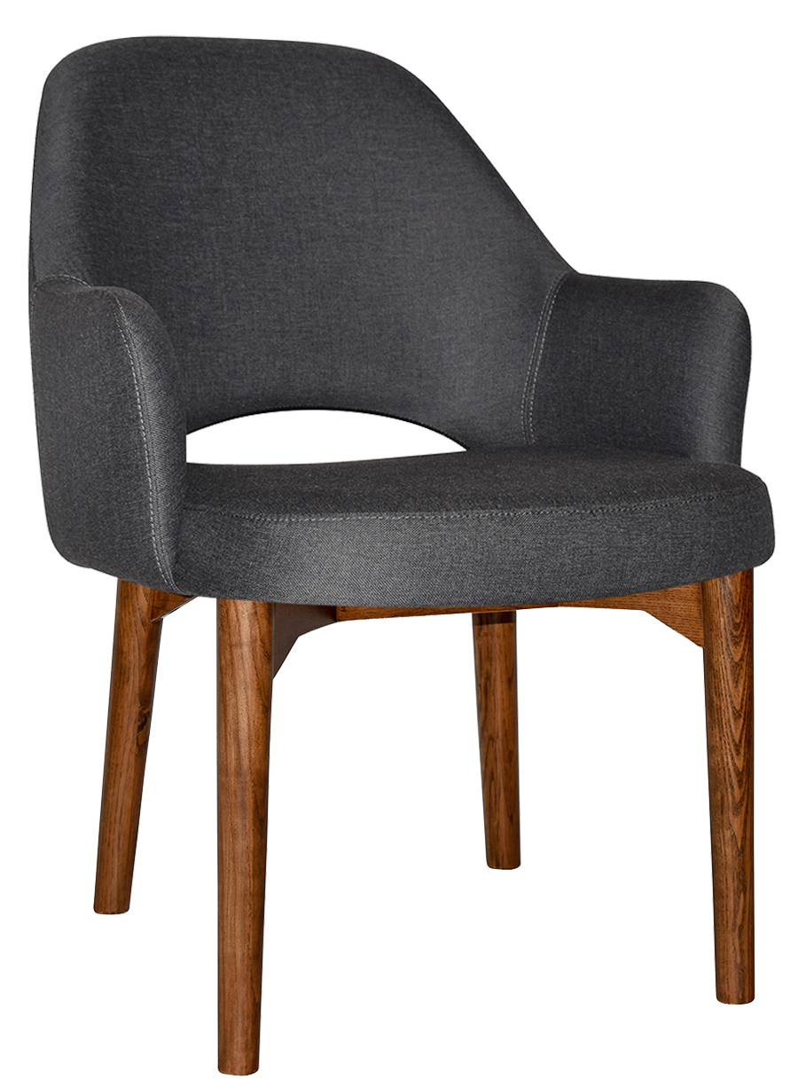 EZ Albury Walnut Stained Timber Frame Upholstered Hospitality Dining Armchair - XL