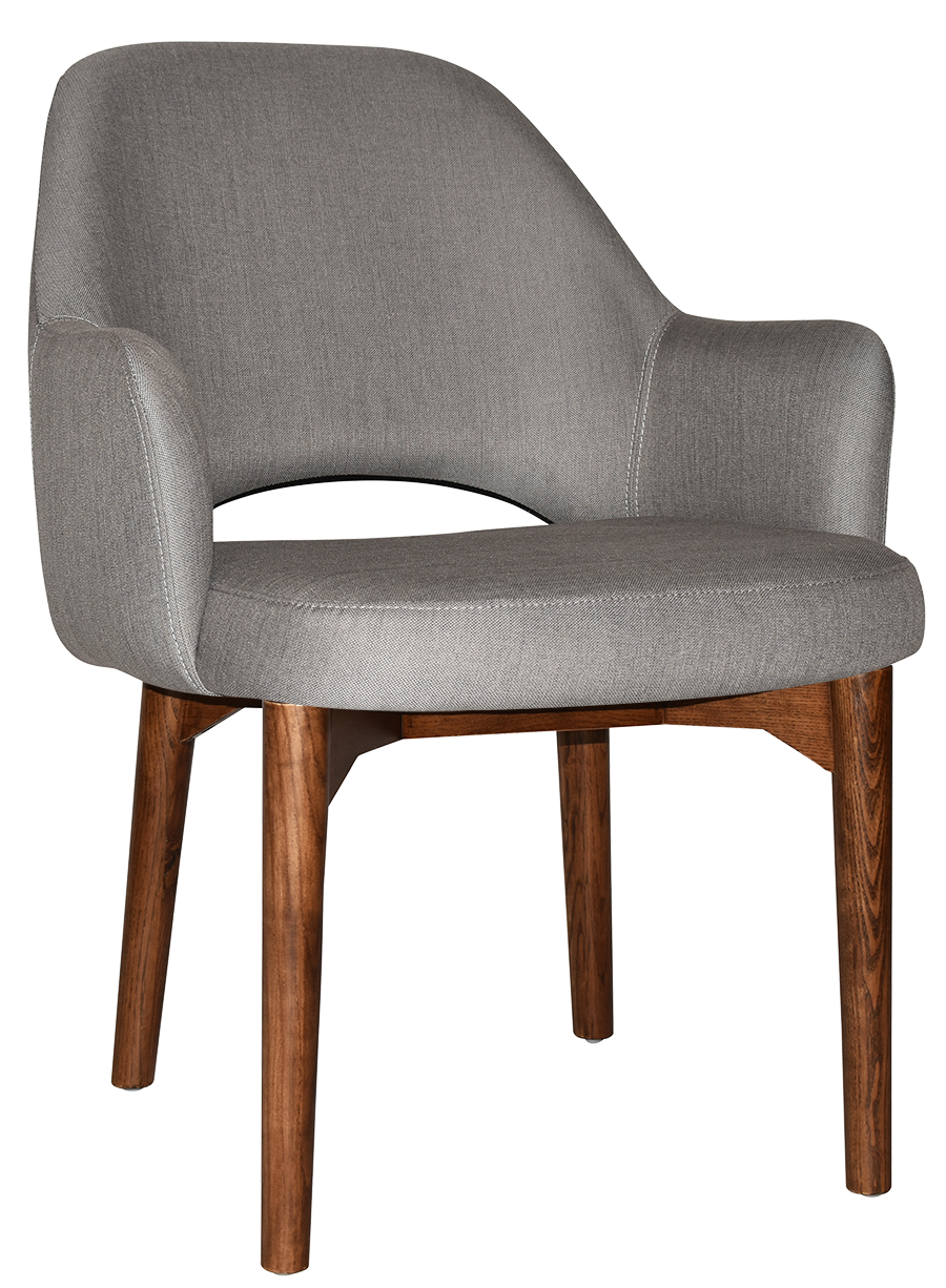 EZ Albury Walnut Stained Timber Frame Upholstered Hospitality Dining Armchair - XL