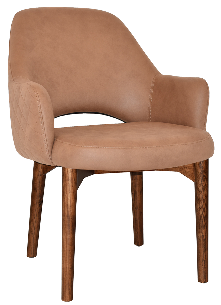 EZ Albury Walnut Stained Timber Frame Upholstered Hospitality Dining Armchair - XL