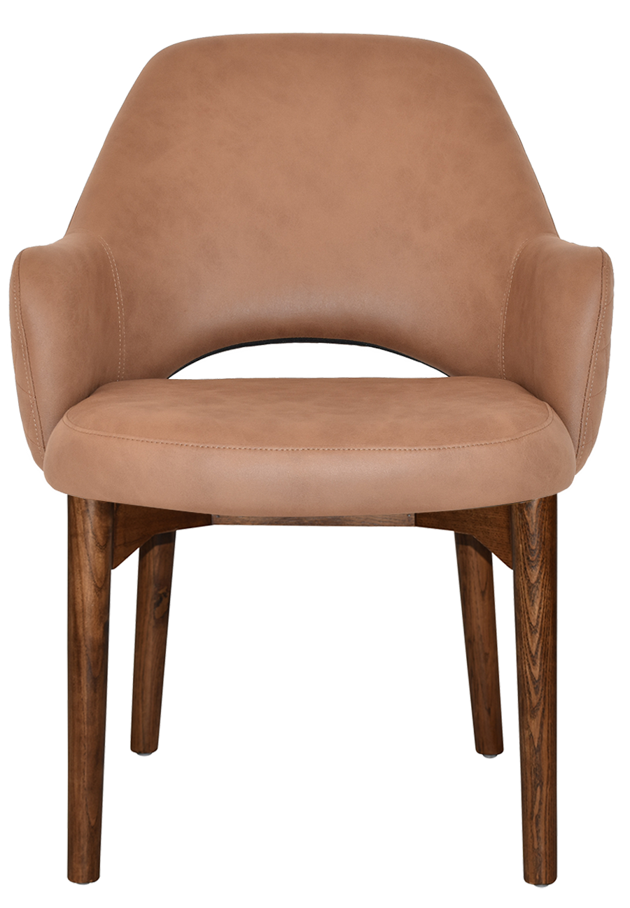 EZ Albury Walnut Stained Timber Frame Upholstered Hospitality Dining Armchair - XL