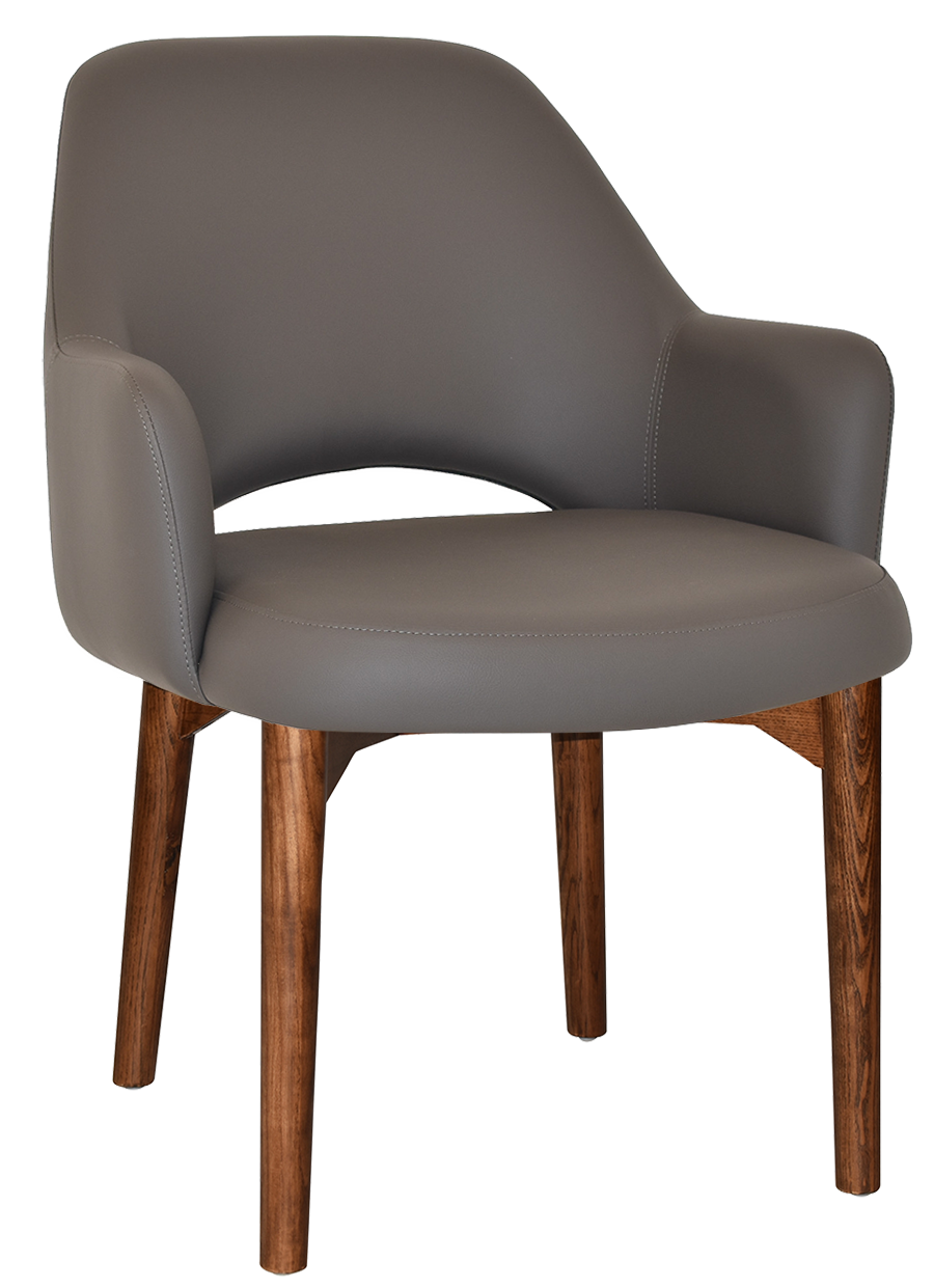 EZ Albury Walnut Stained Timber Frame Upholstered Hospitality Dining Armchair - XL