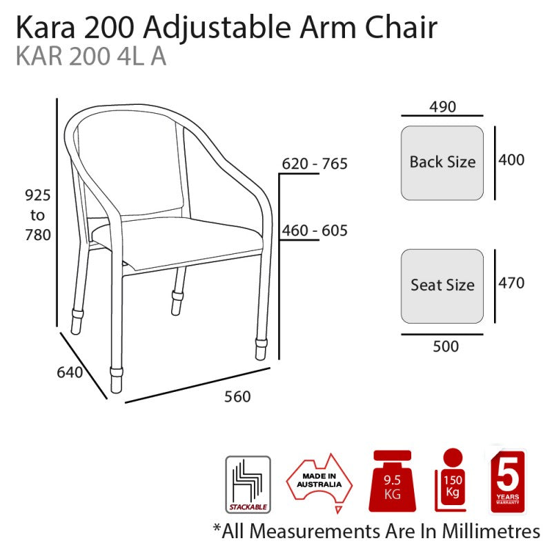 MA Kara 200 Fabric or Vinyl Upholstered Heavy Weight Height Adjustable Armchair