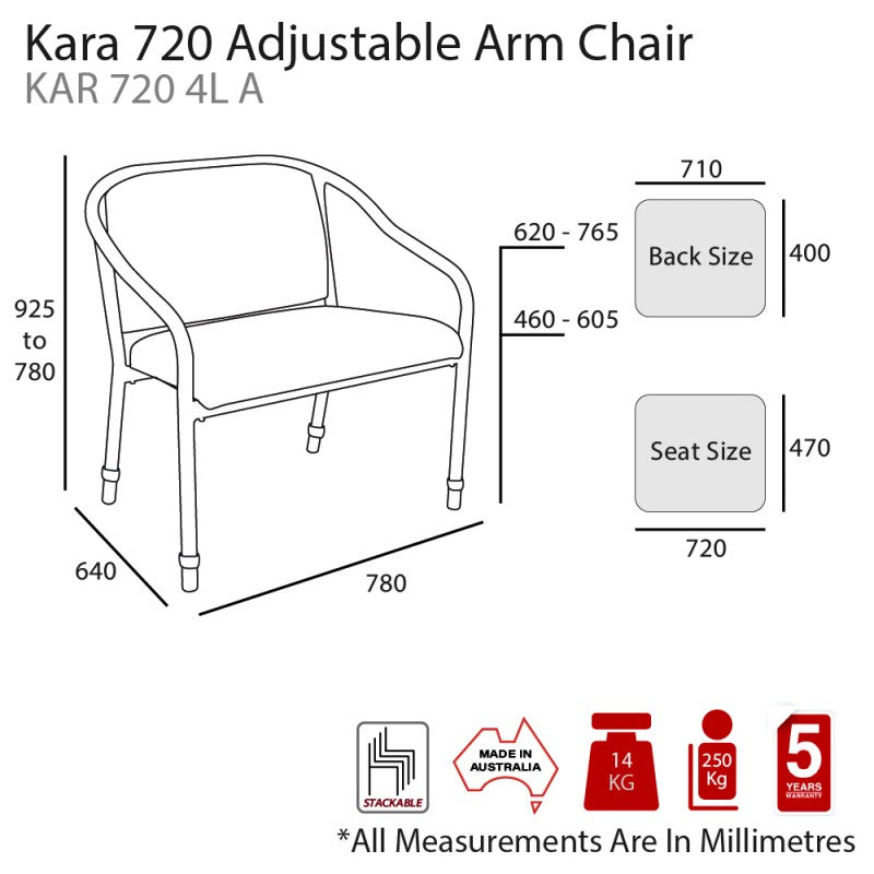 Ma Kara 720 Fabric or Vinyl Upholstered Height Adjustable Heavy Weight Armchair