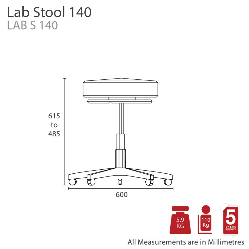 MA Lab PU Upholstered Industrial Stool with Ring Lever