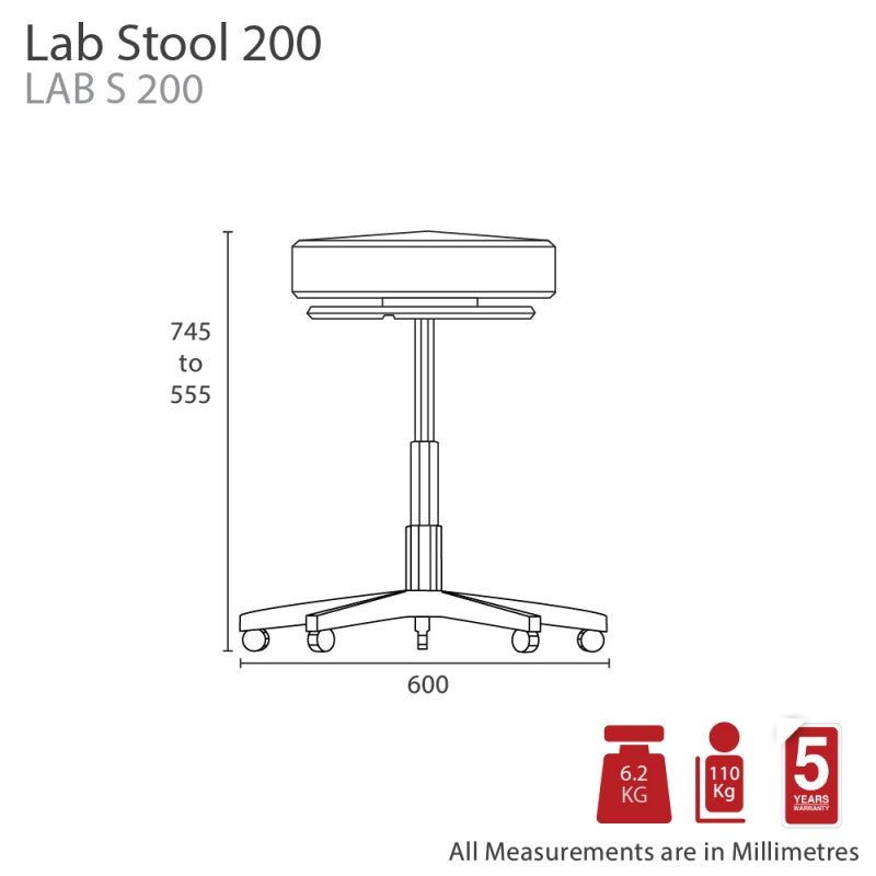 MA Lab PU Upholstered Industrial Stool with Ring Lever