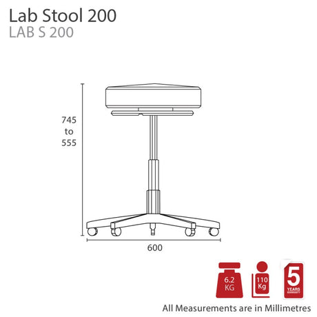 MA Lab PU Upholstered Industrial Stool with Ring Lever