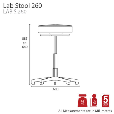 MA Lab PU Upholstered Industrial Stool with Ring Lever
