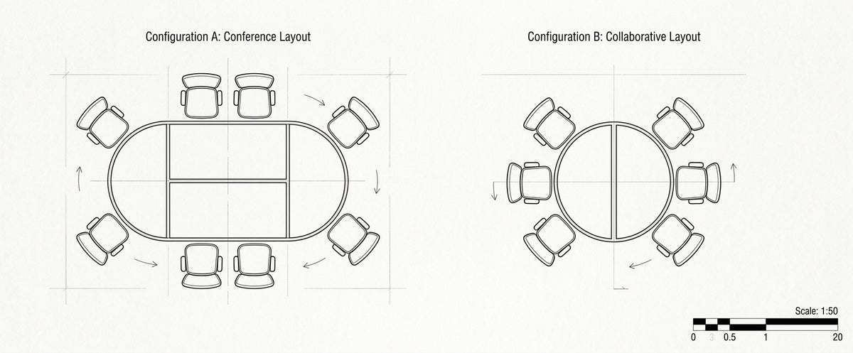 MA Modular Round Leg Half Circle Conference Table End