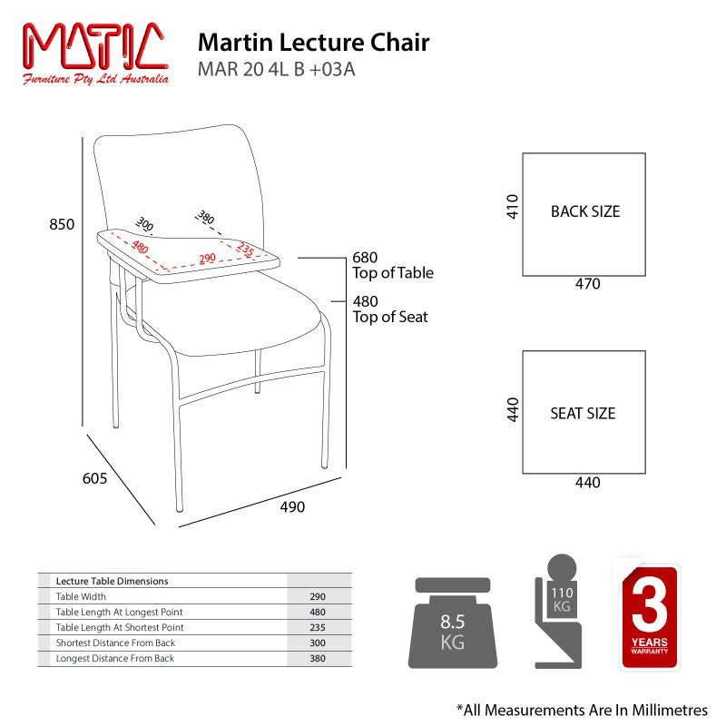 MA Martin Chrome 4 Leg Stackable Meshback Lecture Chair