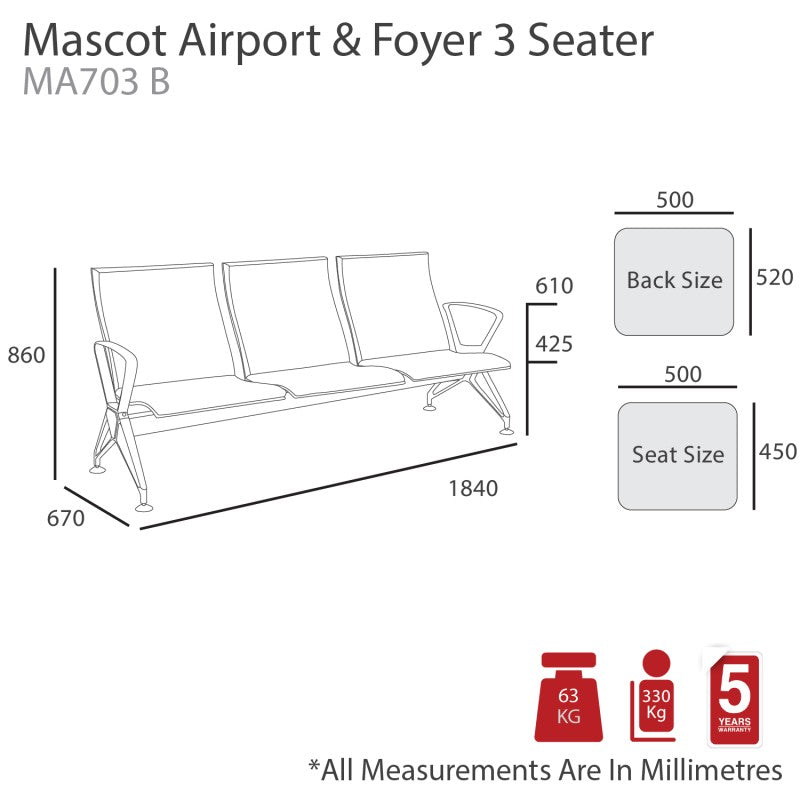 MA Mascot Airport PU LeatherUpholstered Beam Seating