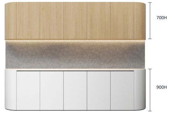 DD Maye 5 Door Curved Base and Overhead Cupboards