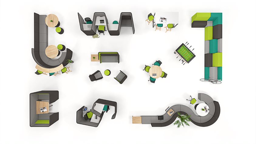 OL Motion Arc 4 Seater Reception Area Lounge with 1.4M High Privacy Wall