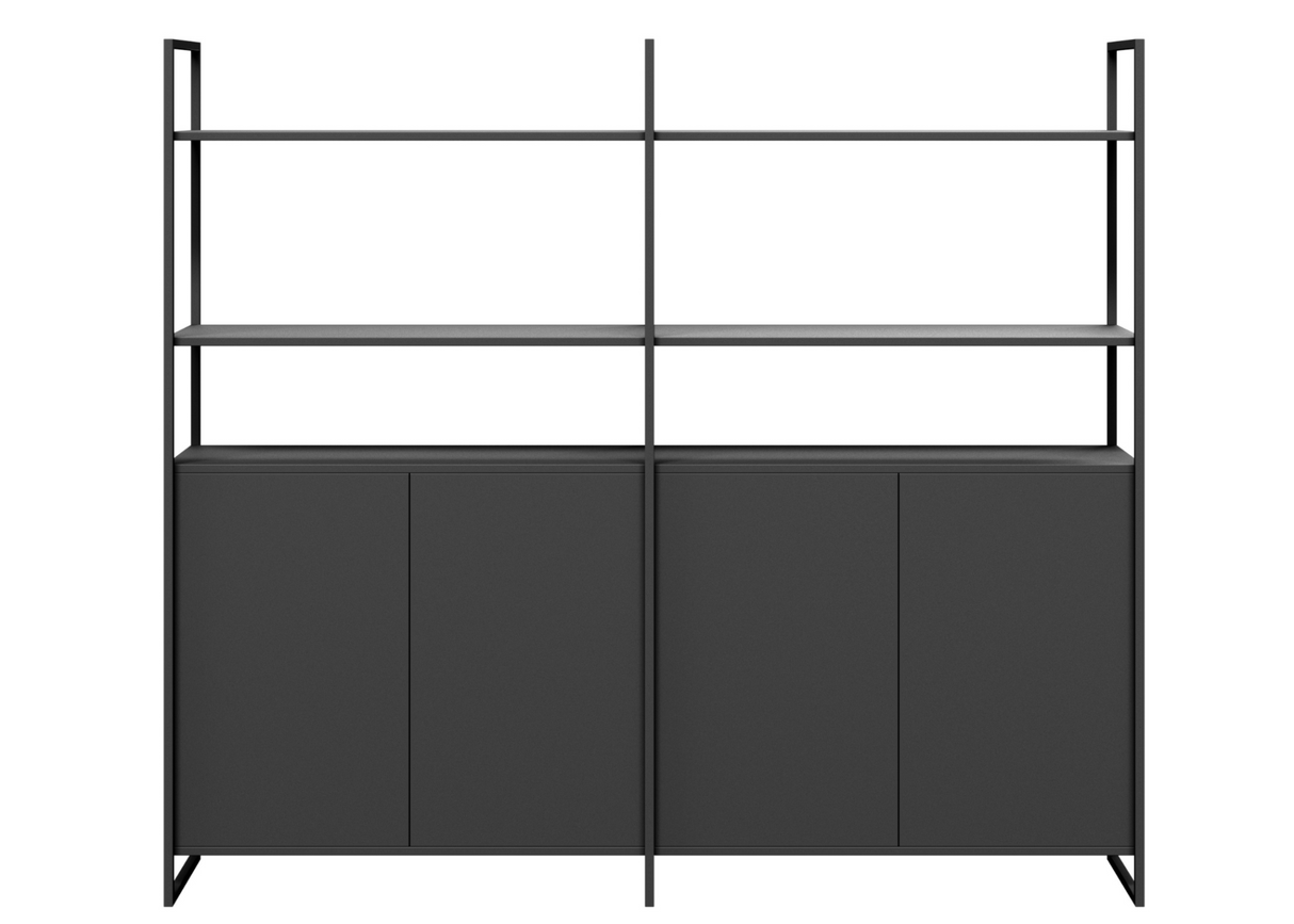 DD Nero Duo Welded Framed 4 Door Cupboard with 2 Open Shelves