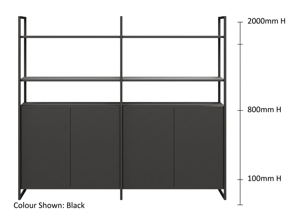 DD Nero Duo Welded Framed 4 Door Cupboard with 2 Open Shelves