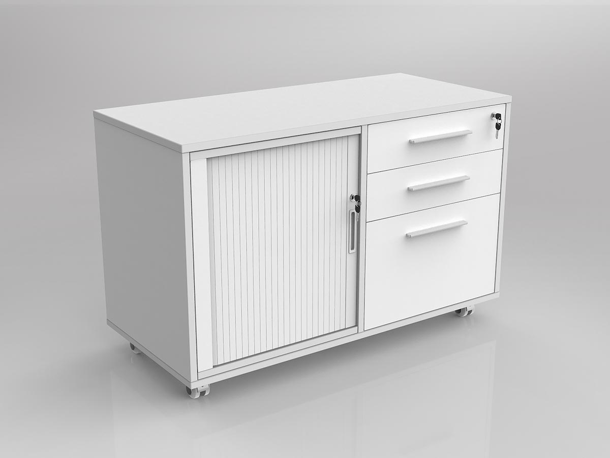OL Mobile Caddy Pedestal with Lockable 3 Drawers and One Tambour Door