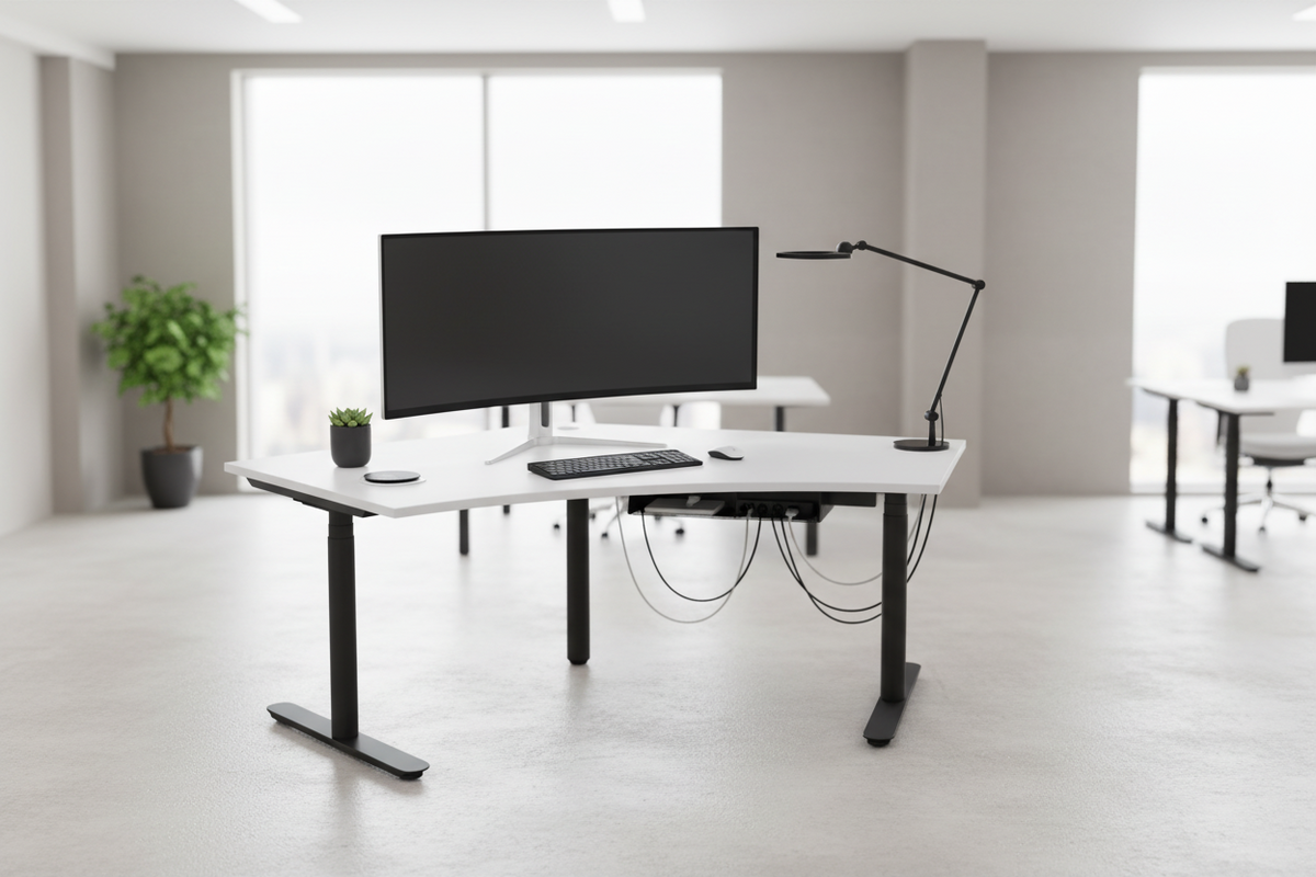 OL AgileMotion+ Electric Height Adjustable Round Leg 120° Corner Desk