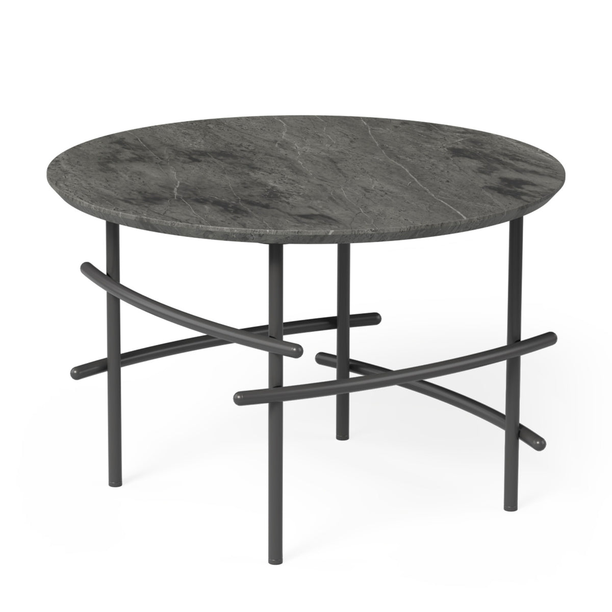 OL Arcos Marble Top Black Metal Base Round Coffee Table