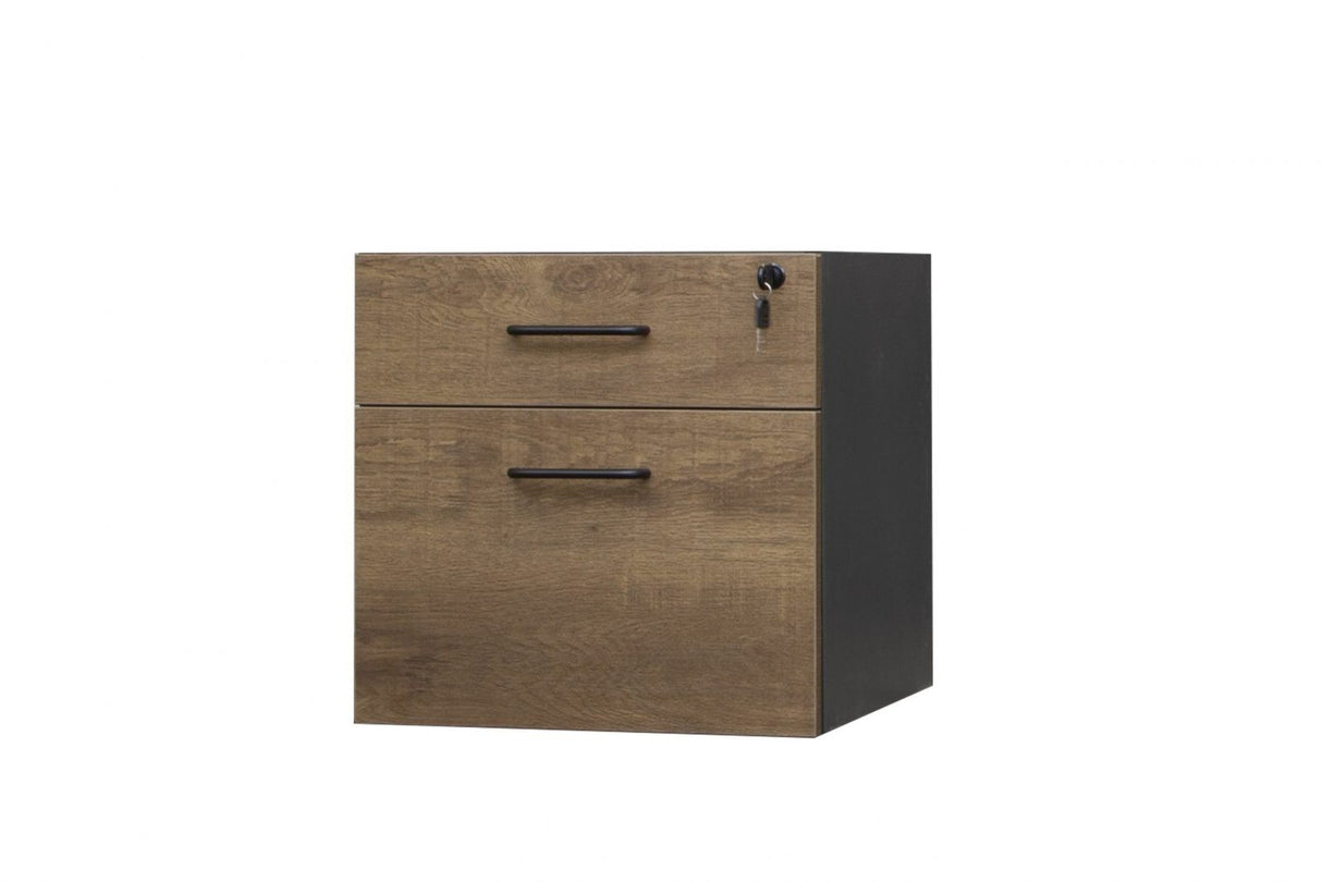 GP Office Fixed Desk Pedestal with 1 Drawer & 1 Filing Drawer – Regal Walnut & Charcoal