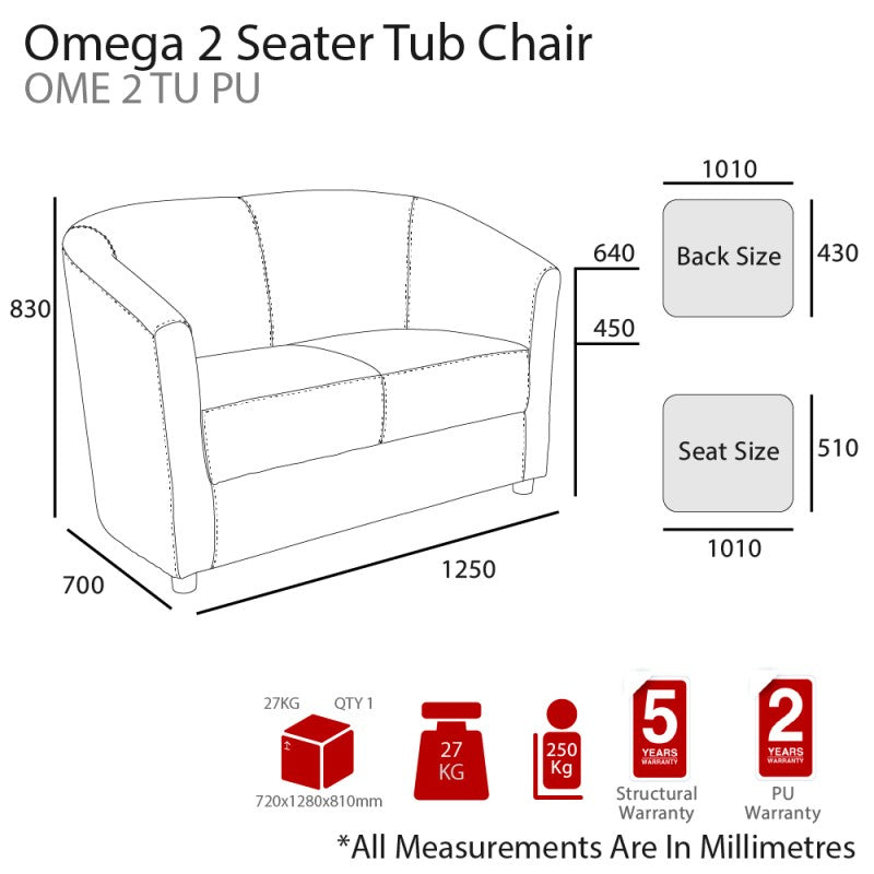 MA Omega Fabric or Vinyl Upholstered 2 Seater Tub Lounge