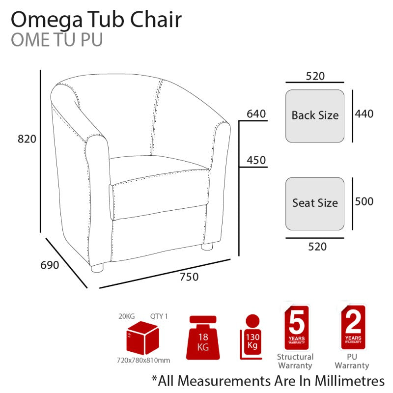 MA Omega Fabric or Vinyl Upholstered 1 Seater Tub Lounge