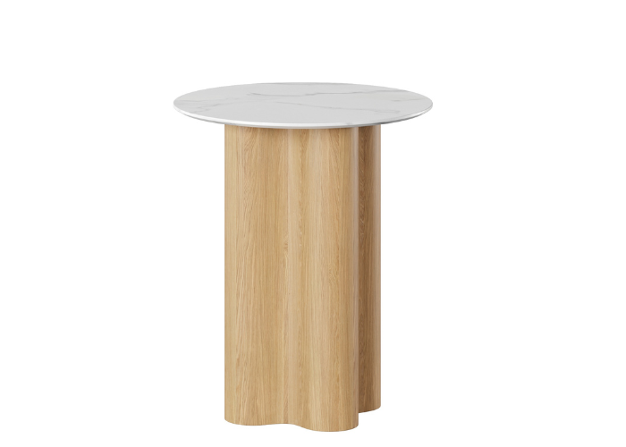 DD Orlo Wave Base Sintered Stone Top Round Side Table