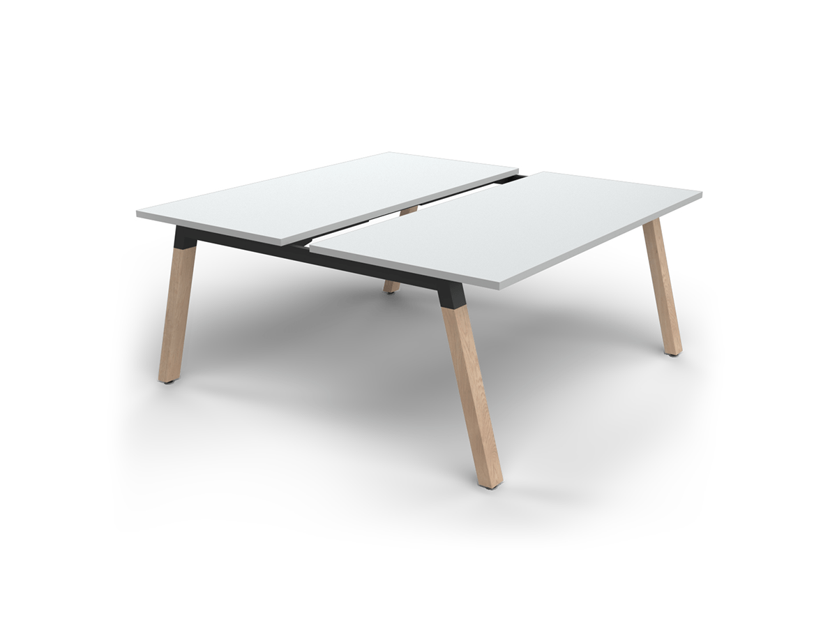 OL Plantation Melamine Top Timber Leg 2 Users Double Sided Desk
