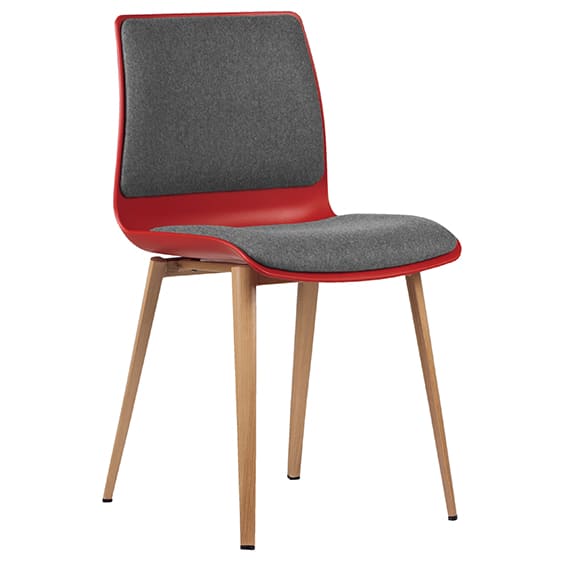 ST Pod Timber Look Metal Leg Upholstered Red Plastic Shell Hospitality Chair