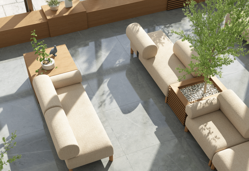 DD Cailloux Fabric Upholstered 2 Seater Ottoman