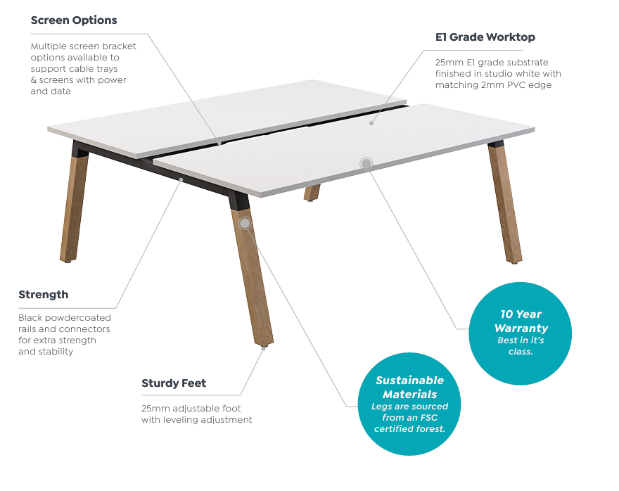 OL Plantation Timber Leg Meeting Table in White Top