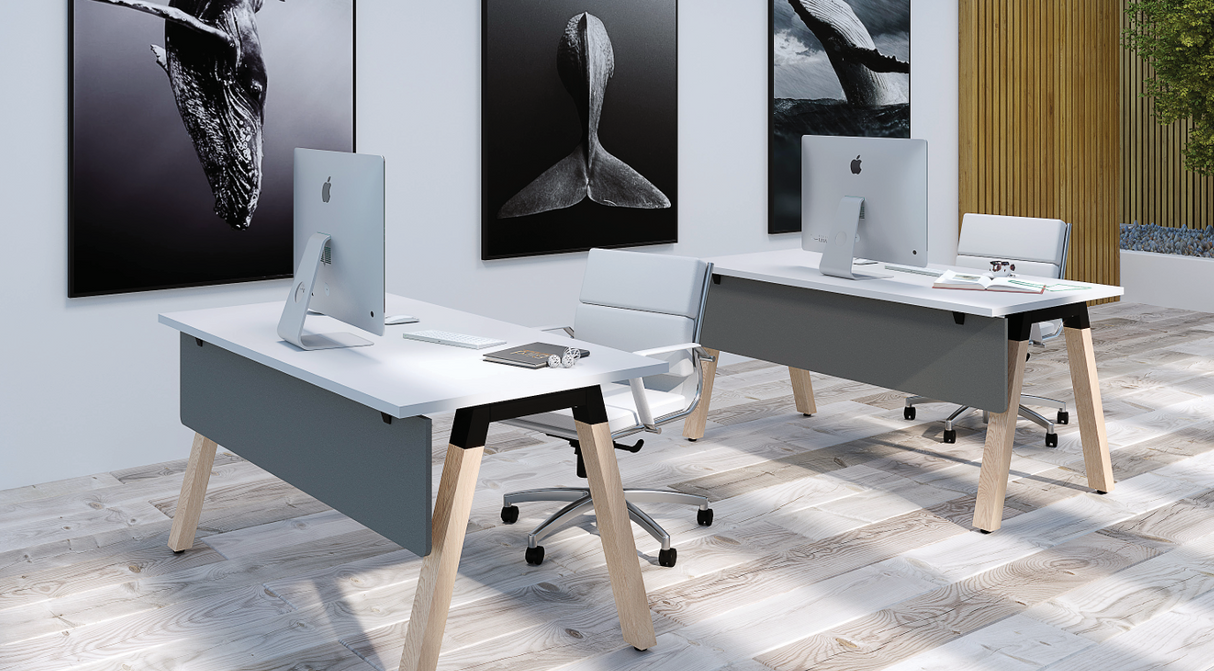 OL Plantation Melamine Top Timber Leg Single Sided Desk