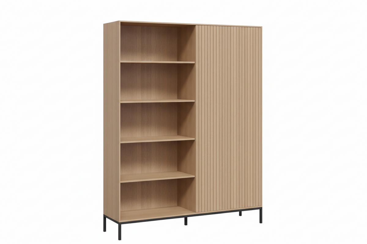 DD Reign Metal Base 4 Open Shelves Bookcase with 1 Door Cupboard
