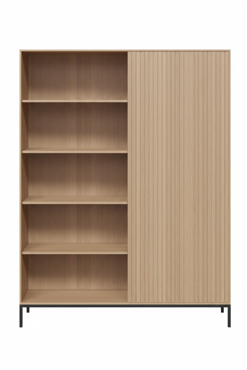 DD Reign Metal Base 4 Open Shelves Bookcase with 1 Door Cupboard